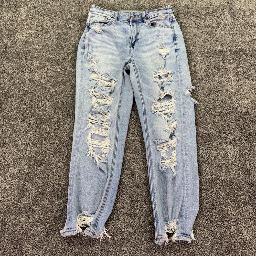 American Eagle Jeans Womens 4 Short Blue Mom High Rise Distressed Stretch Denim